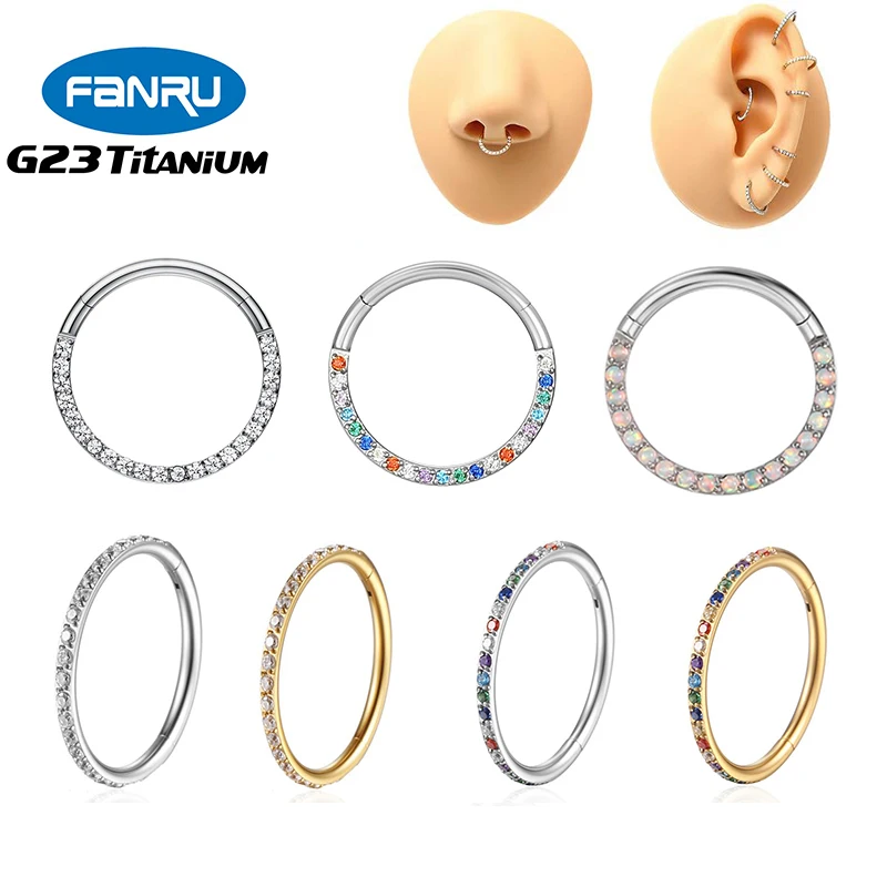 

16G Piercing Jewelry G23 Titanium Nose Ring CZ Hinged Nose Septum Cartilage Earrings Helix Daith Conch Clicker Body Jewelry Goth