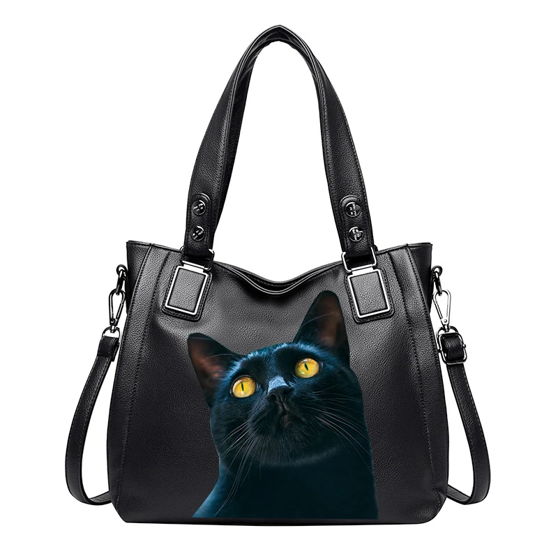 

Сумка-тоут женская из экокожи, роскошный Повседневный саквояж, модный дизайнерский чемоданчик на плечо, портфель с фотографией с кошками