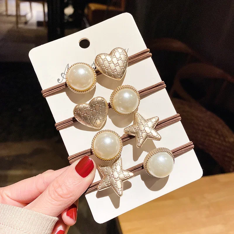 

Simple Big Artificial Pearl Hair Rope Rubber Band Girl Temperament Tie Star Hair Head Rope Hair Accessories Women Headdress