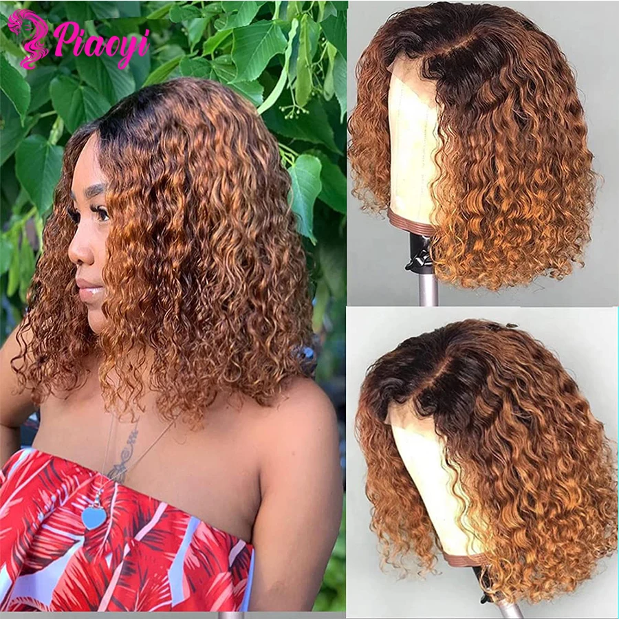 

Curly Bob Wig Ombre Blond 13X4 Lace Front Human Hair Wigs For Women 1b/30 Brazilian Short Bob Wigs Remy 4X4 Lace Closure Wig