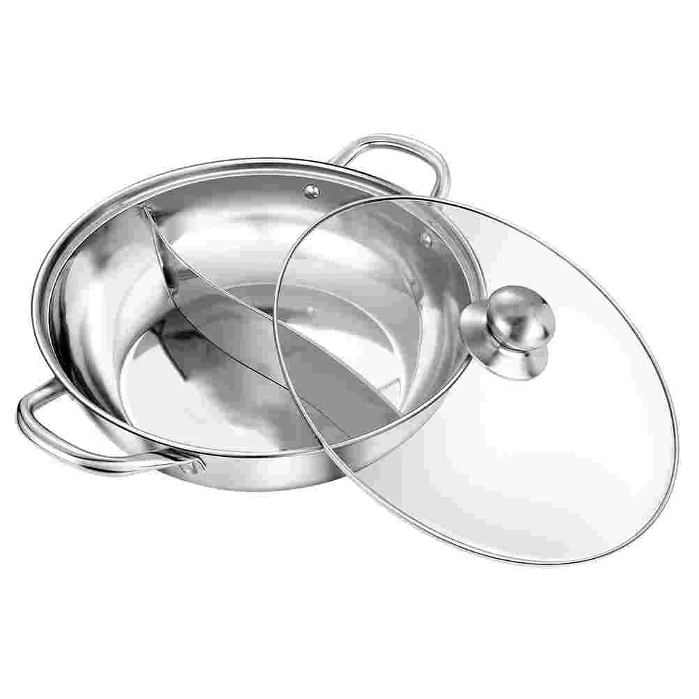 

1 Set of Stainless Steel Pot Two-flavor Hot Pot Food Cooking Pot Household Cooking Utensil