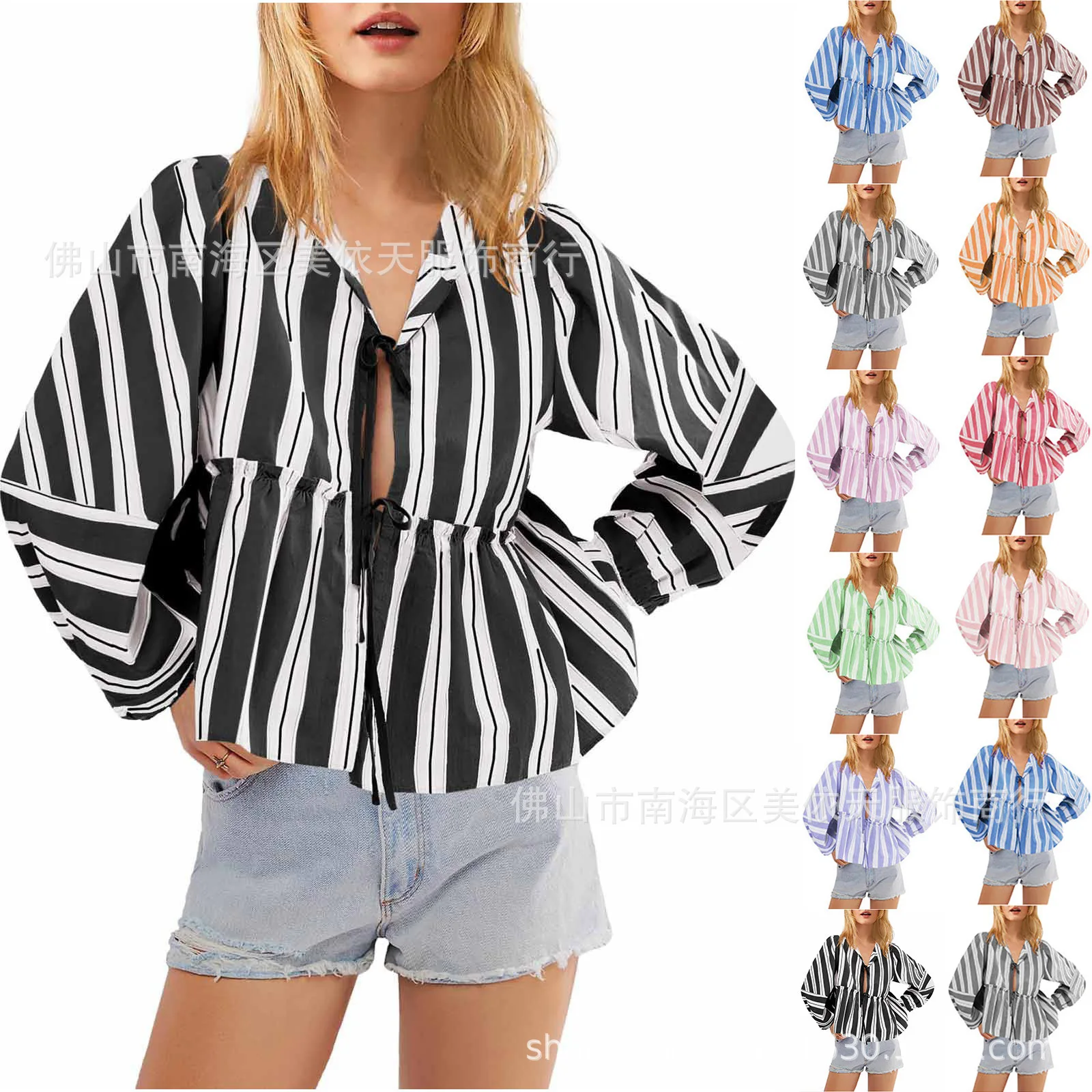 Топ женский полосатый в винтажном стиле с рукавом 3/4 |