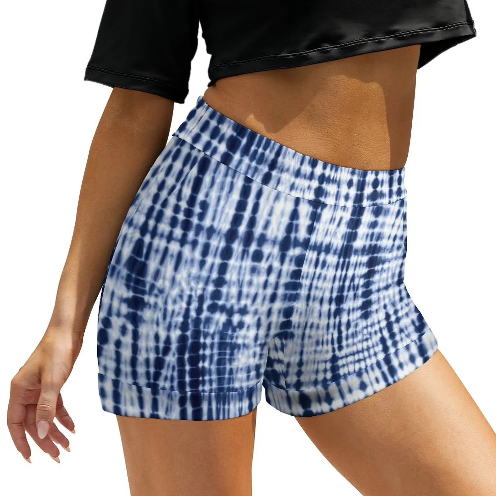 

Blue Tie Dye Pattern Shorts Elastic Waist Sport Shorts Streetwear Oversized Short Pants Summer Print Bottoms