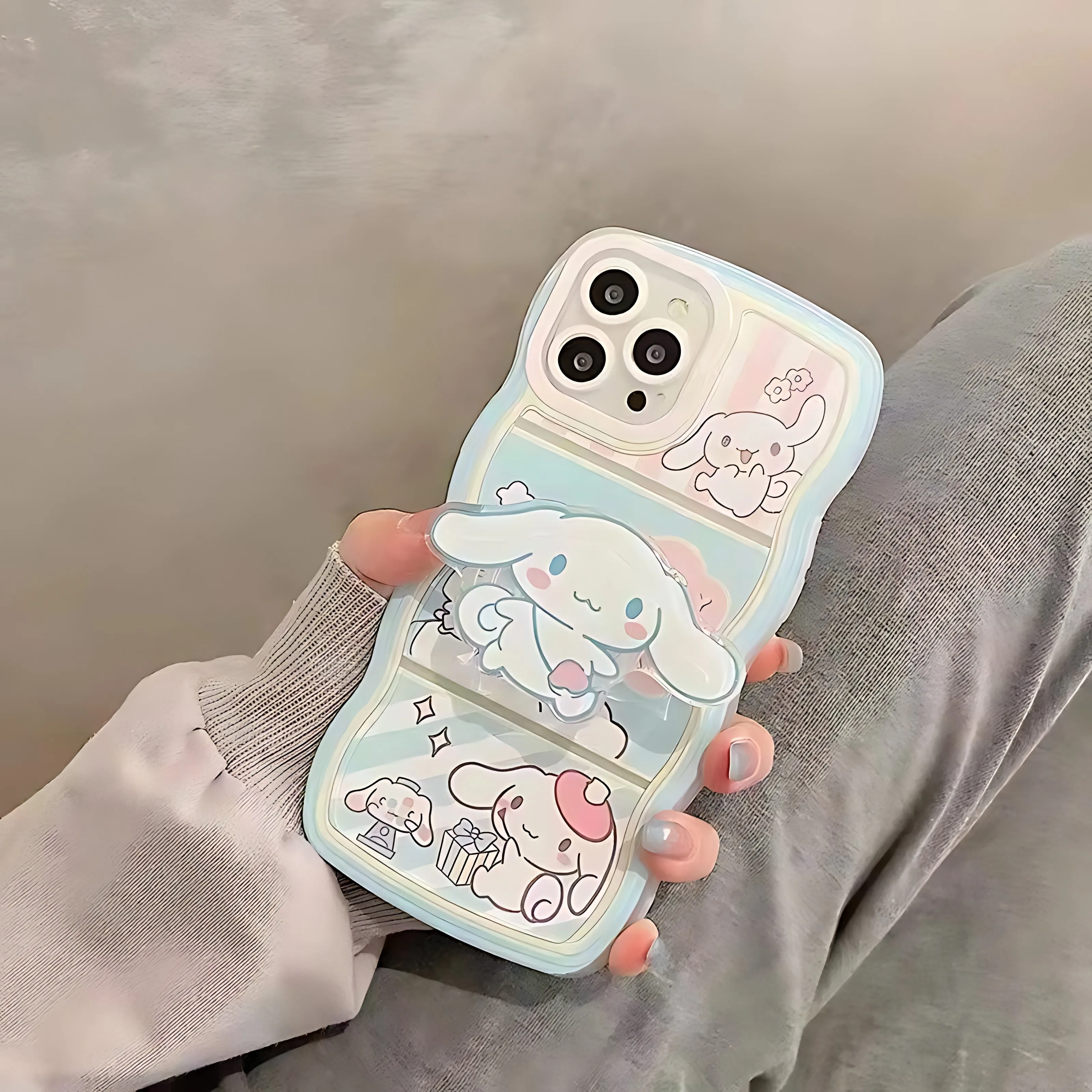 Cute Cinnamoroll Bracket Silicone Curly Wave Case For Xiaomi Redmi A1 A3 8 9 9s 10 10C 9A 9C 12C 13C Note 11 12 Pro 5G