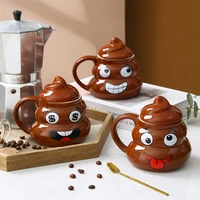 creative cartoon 3d smile poop coffee mug with handgrip lid tea cup funny humor gift office drinkware 400ml