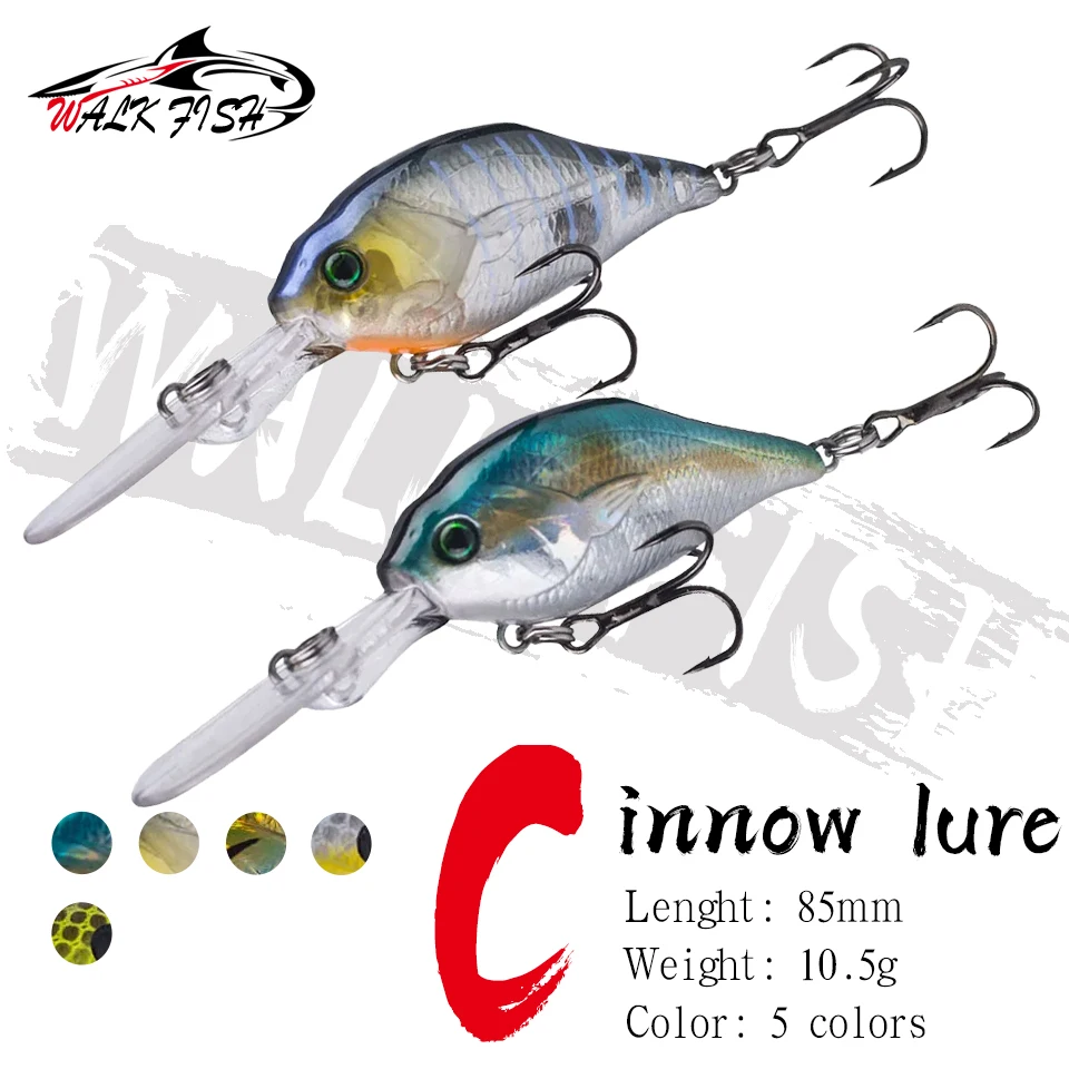 

WALK FISH 85mm 10.5g Floating Fishing Lure Diving 1-3m Lip Crank Pesca 3D Eyes Artificial Crankbait Wobbler Rattles Hard Bait