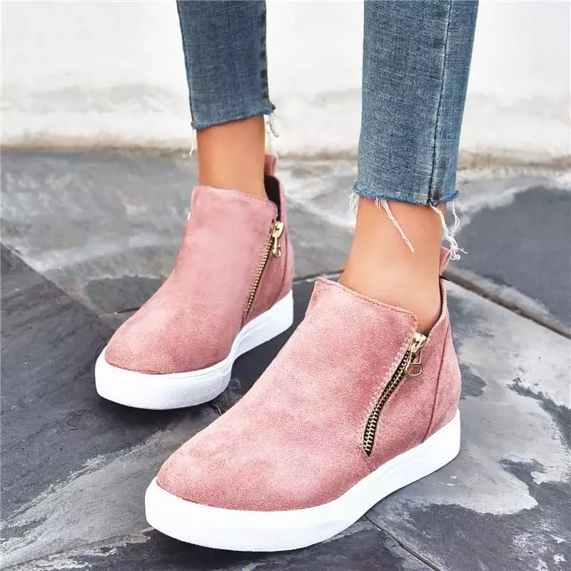 

2022NEW sale spring autumn ankle boots women shoes zipper casual shoes woman boots flat heels flock round toe female shoe plus s