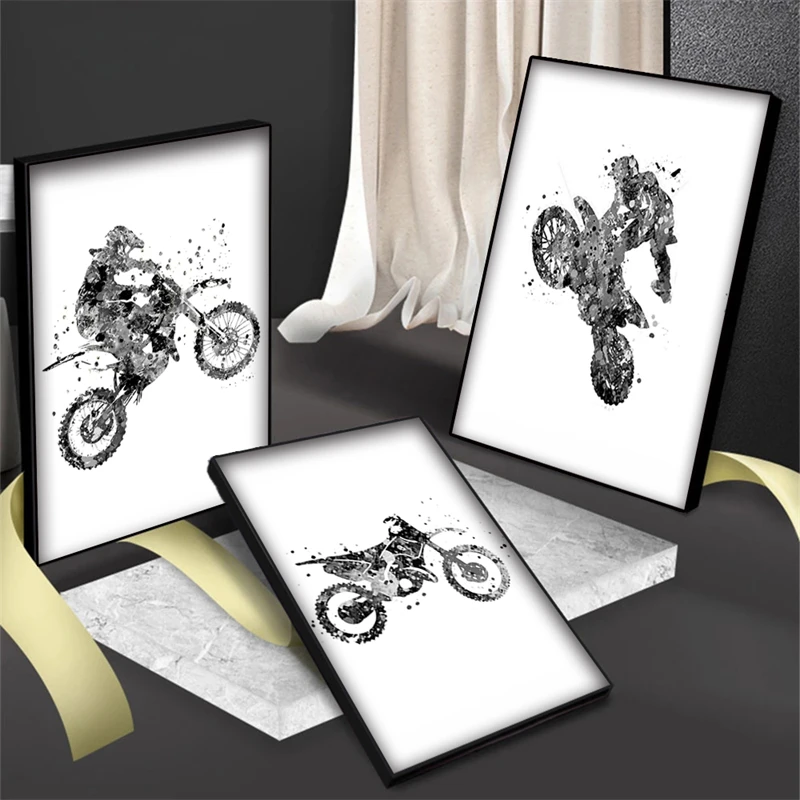 

Black and White Motorcycle Poster Aesthetics Motorsports Racers Ride Canvas Prints Wall Art Nural Nordic Driver Home Room Decor