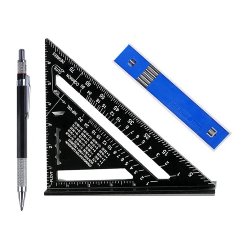 

New-Carpenter's Square Pencil 7 Inch Set Square Metal Carpenter's Square Protractor, Marking Gauge / Carpenter's Tool