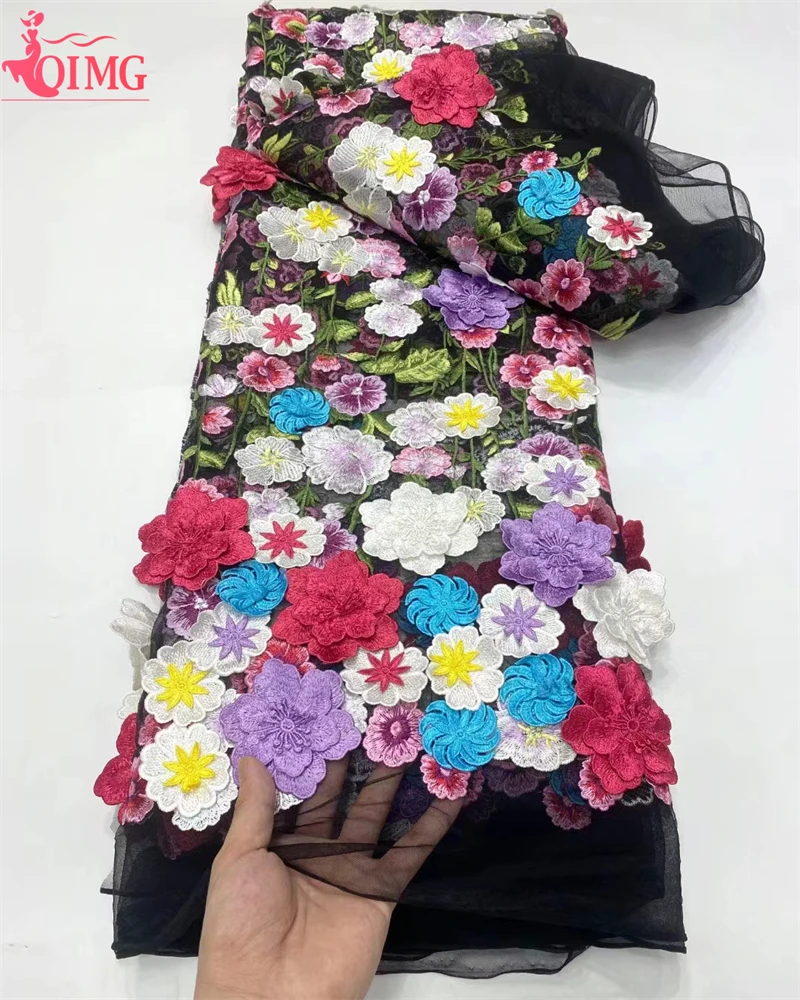 OIMG Роскошная 3D Цветочная Кружевная Ткань 5 ярдов Дубай Тюль кружевная ткань