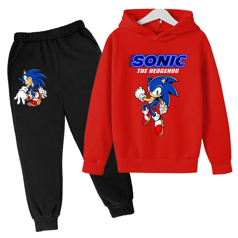 

2022 Spring Autumn Boys And Girls Kids Hooded Sweatshirt Sonics Sweatshirt Pants Hooded Kids Sportsuit For Ages 4-14t