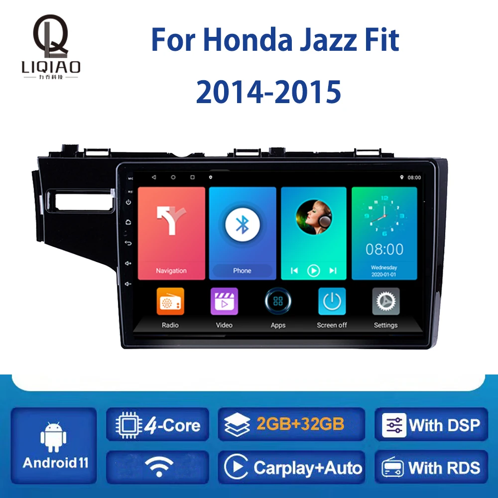

LIQIAO Car Radio For Honda Jazz Fit 2014-2015 LHD Car Multimedia Video Player 2 Din Tape Recorder Split Screen Carplay BT OBD FM
