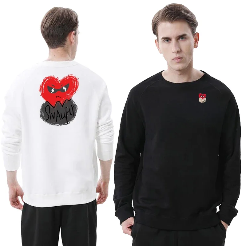 

Break Egg Sweater Men Women Cotton Heart Eggshell Embroidery Back Cartoon Splash-ink Print O-neck Pullover Loose Autumn Sweater