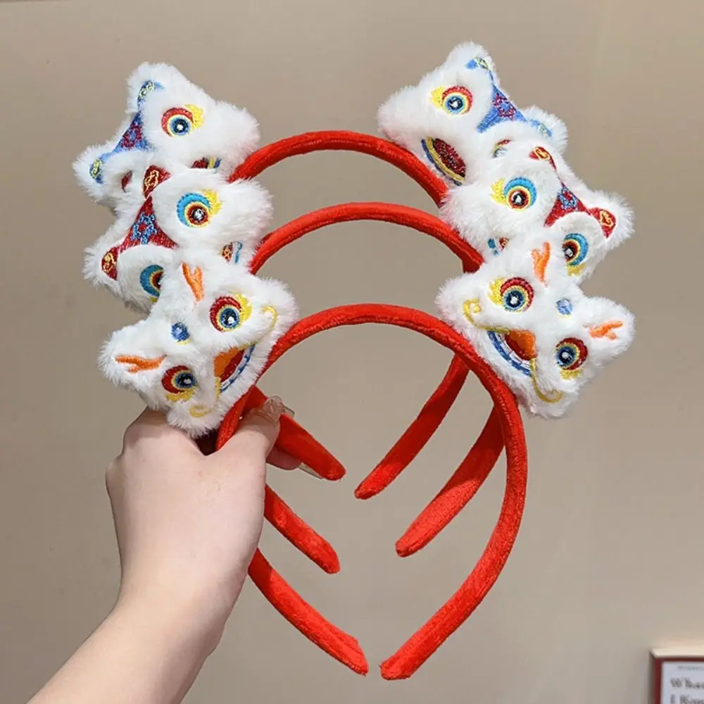 Красная повязка на голову с Новым годом 2024 изображением льва заколка для волос