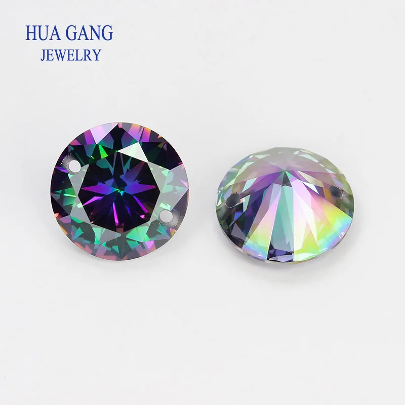 Двойное отверстие, размер 1 ~ 12 мм, круглая форма, цвет покрытия, кубический цирконий, свободный, многоцветный, CZ камень, искусственный