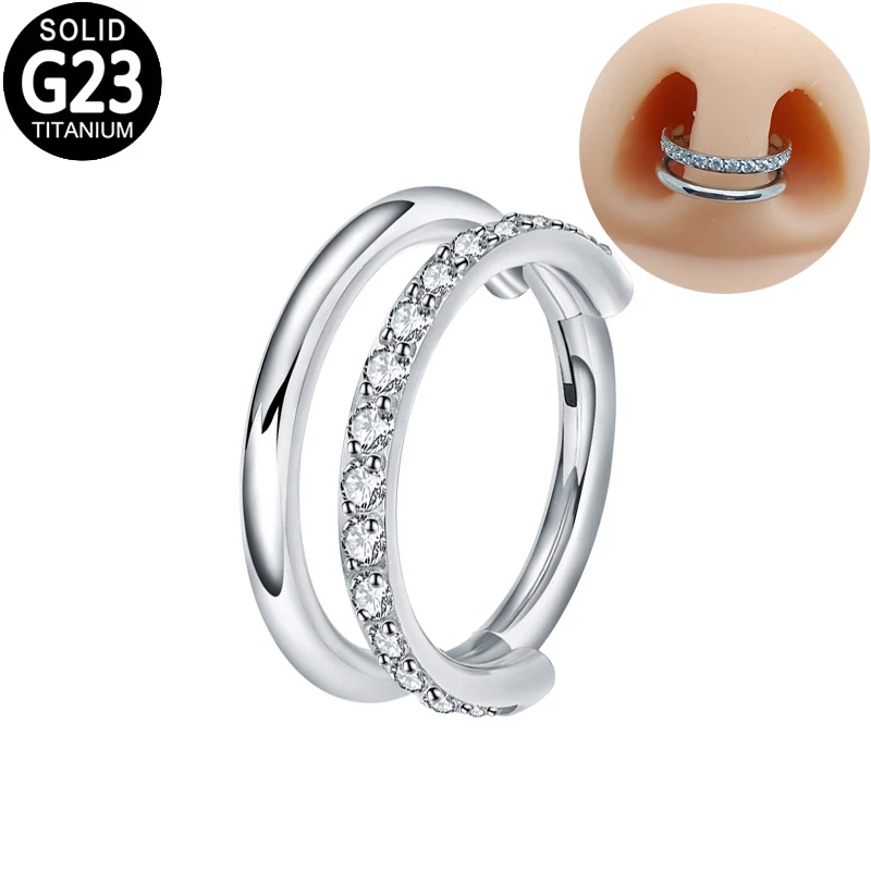 

G23 Titanium Nose Ring for Women Zircon Hoop Ear Piercing Ear Tragus Cartilage Helix Earring Hinged Segment Nose Sutd Jewelry