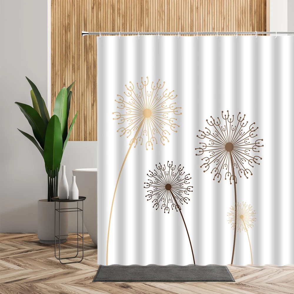 black and white shower curtains plants flowers dandelion print fabric bathroom decoration sets waterproof home bathing curtain free global shipping