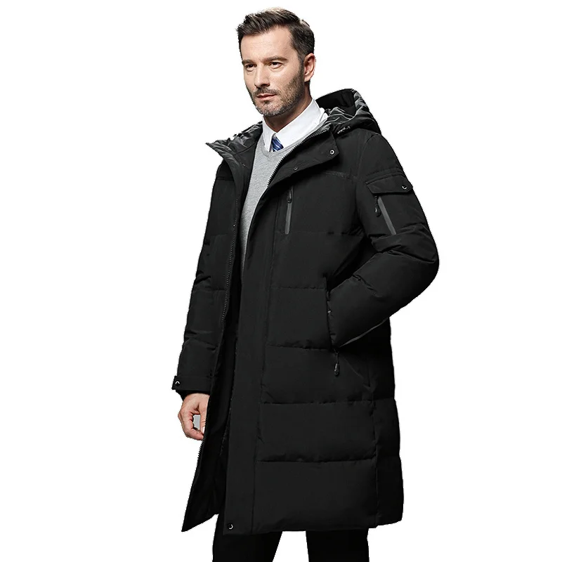 White Winter Long Duck Down Jacket Men Solid Color Waterproof Hooded Fashion Causal Warm Thick Coat Male Large Size M-5XL Black enlarge