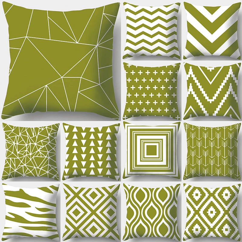 

Army Green Geometry Print Decorative Cushions Pillowcase Polyester Cushion Cover Throw Pillow Sofa Decoration Pillowcover