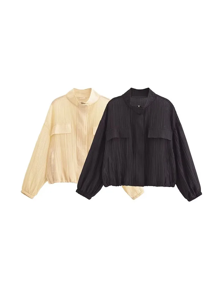 Женская полупрозрачная куртка на молнии свободная приталенная с круглым вырезом