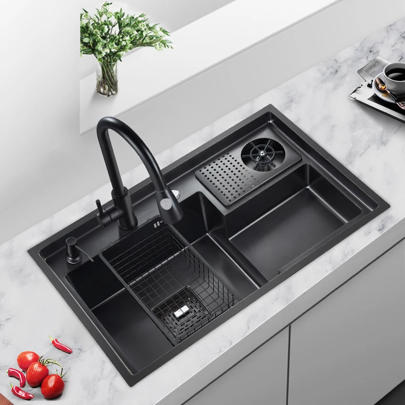 Stainless Steel Kitchen Sink Topmount Single Bowl Dark Gray Wash Basin For Home Fixture With Kitchen Faucet Drain Accessories