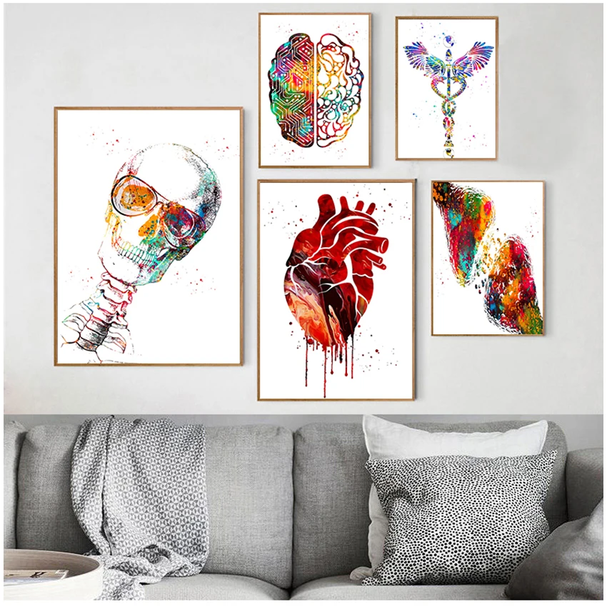 

Medical Education Office Picture posters canvas painting Human Anatomy Muscle System Print Watercolor Human Figure Painting Art