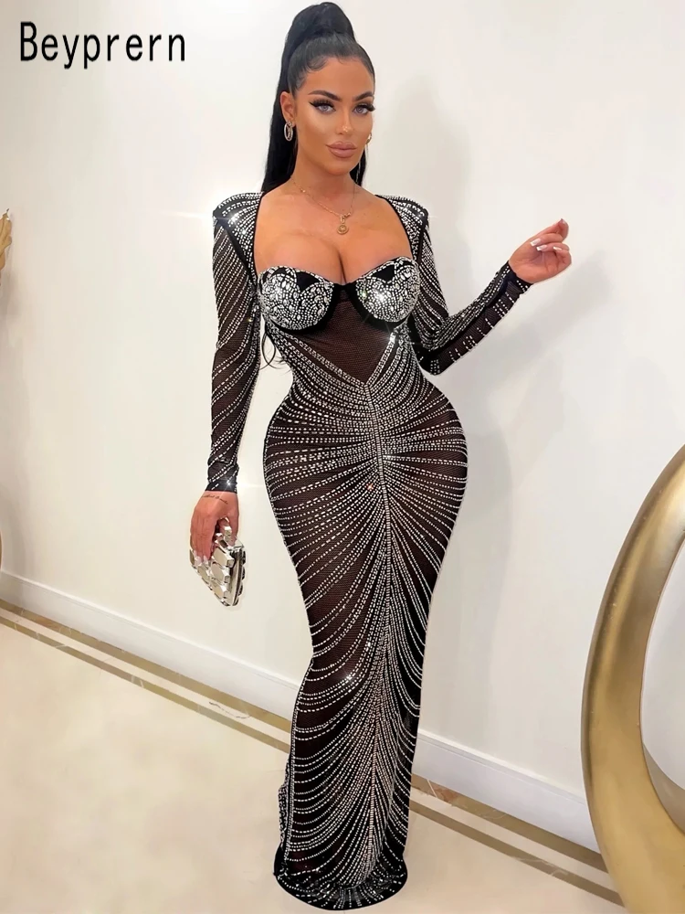 

2023 Великолепное Платье макси с открытой спиной и блестками, роскошное женское вечернее платье с кристаллами, одежда для ночного выхода, рож...