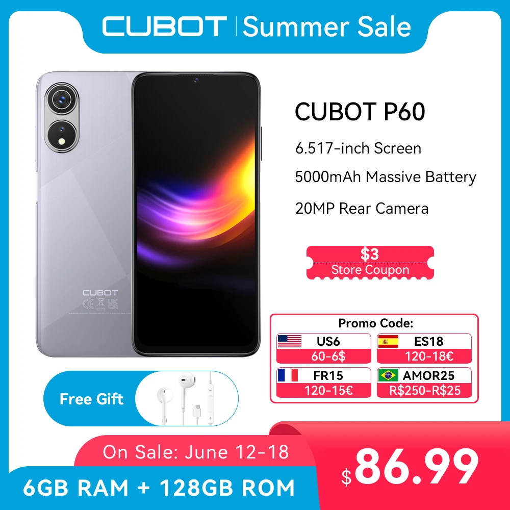 Cubot P60, Android Smartphone 2022,  6GB+128GB (256GB Extended), Octa-Core, 6.517