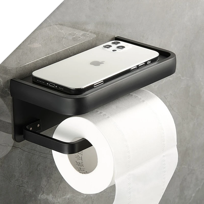 

Держатель для туалетной бумаги с полкой для телефона без отверстий стойка для рулонной бумаги в ванную комнату настенное крепление аксессу...