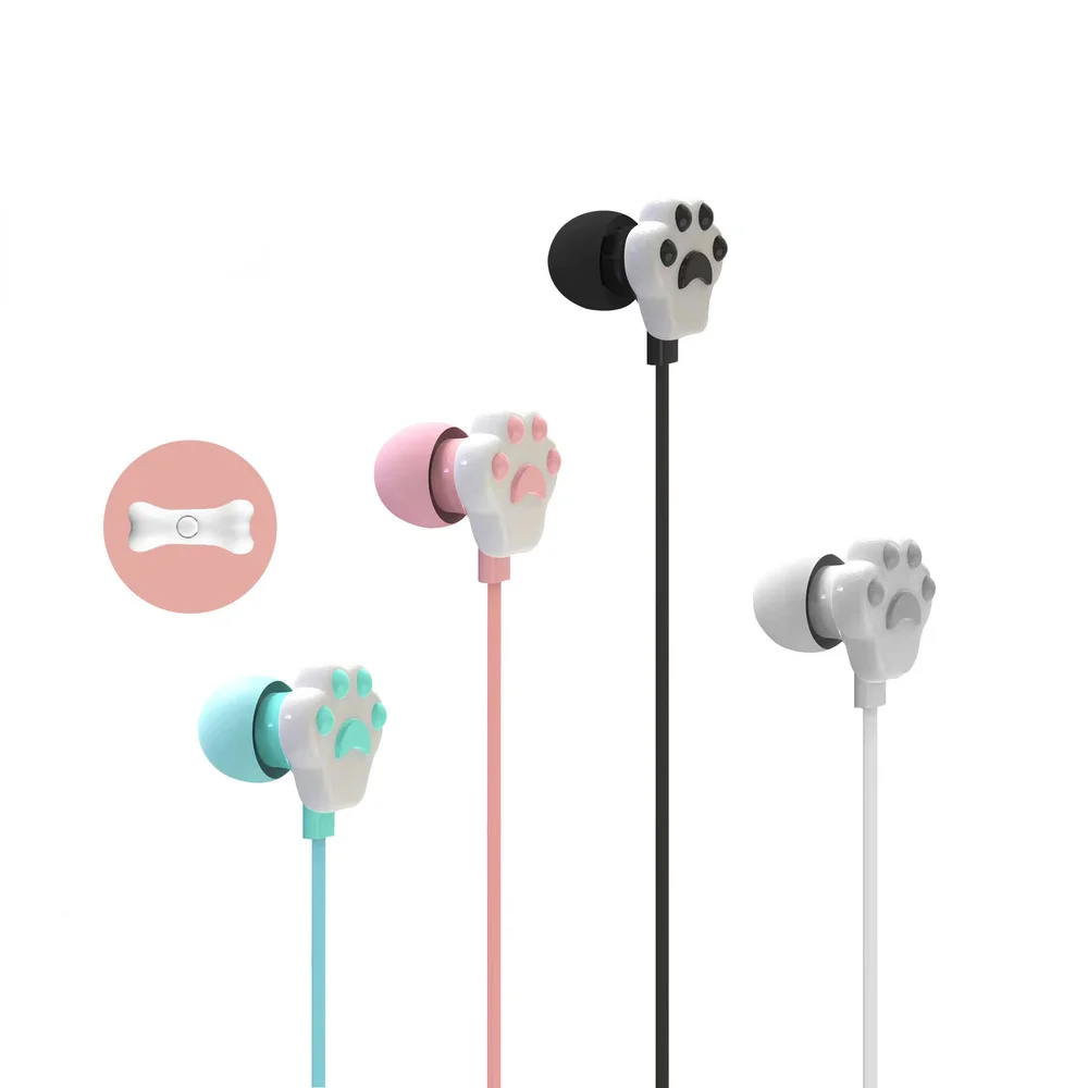 Auriculares Kawaii Cat Paw con cable de 3,5mm, auriculares internos para videojuegos con micrófono para Xiaomi y Huawei