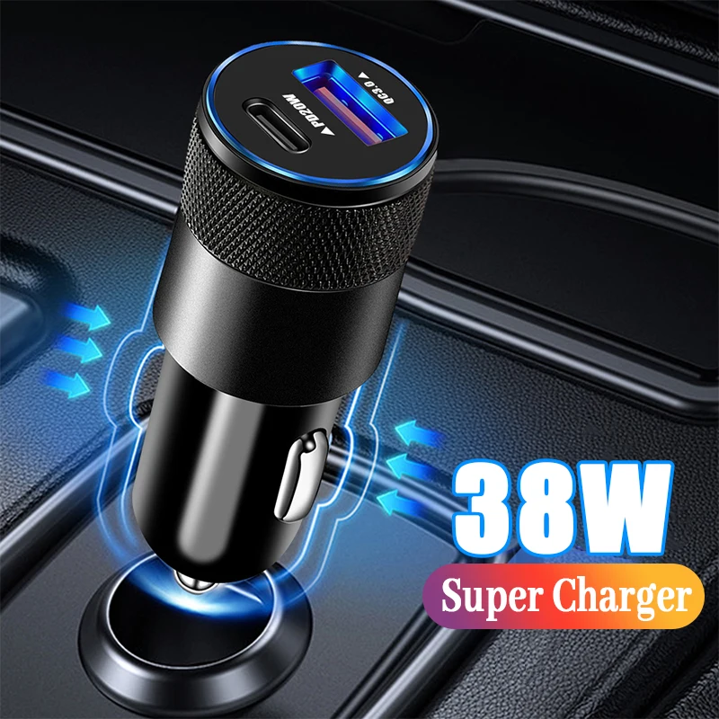 

38W Car Charger PD USB Type C Fast Charging Car Phone Adapter for iPhone 14 13 12 Pro Xiaomi Huawei Samsung S23 S22 Quick Charge