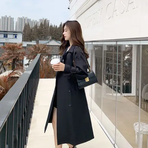 Тренчкот женский осенний базовый, Офисная Базовая однотонная уличная одежда, длинное пальто, универсальный изящный популярный в Корейском стиле, 3 цвета