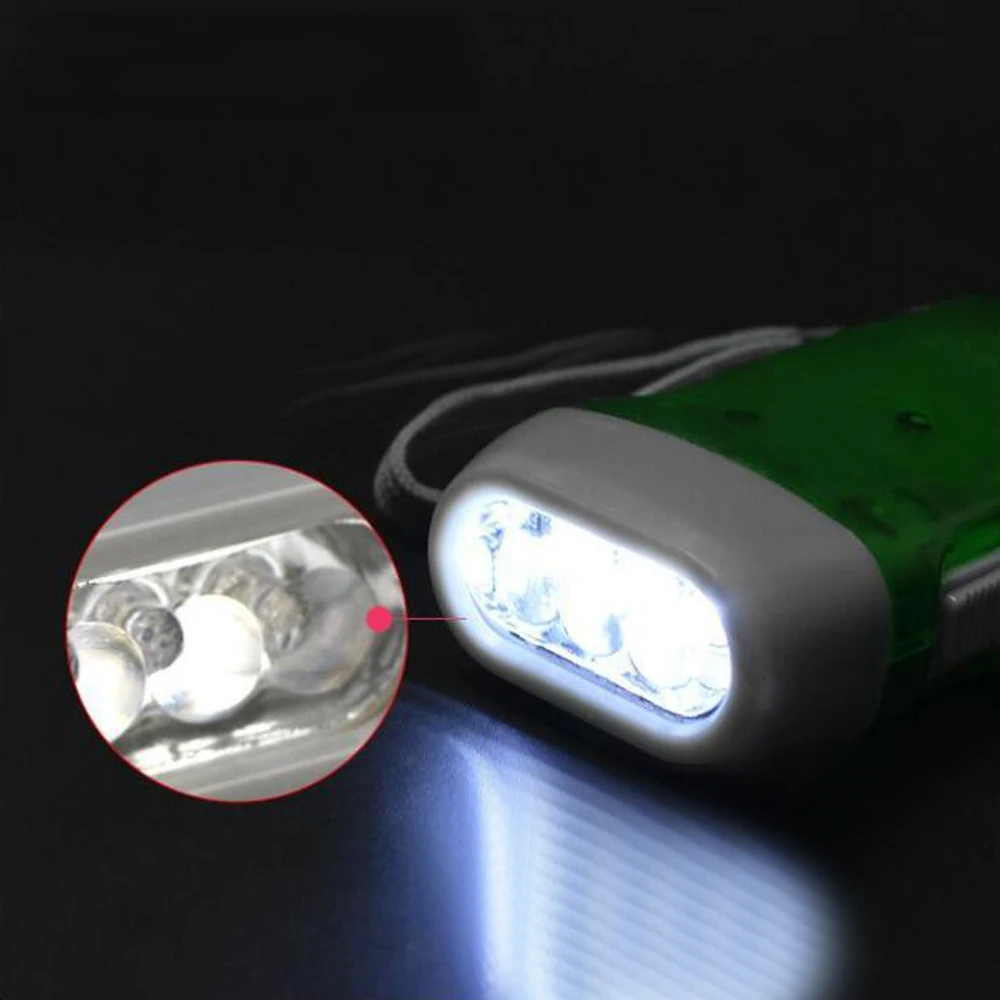 

Outdoor Transparent Three-lamp LED lamp Hand-pressing Self-powering Rechargeable Flashlight Hand-cranking Power Generation Lamp