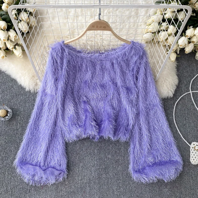 

Осенне-зимний новый корейский сетчатый красный тонкий дизайнерский свободный плюшевый вязаный свитер без бретелек для женщин