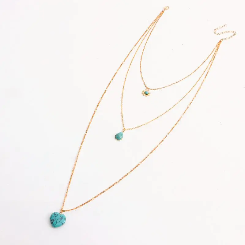 Многослойные Длинные ожерелья с бирюзовыми подвесками сердцем этнические