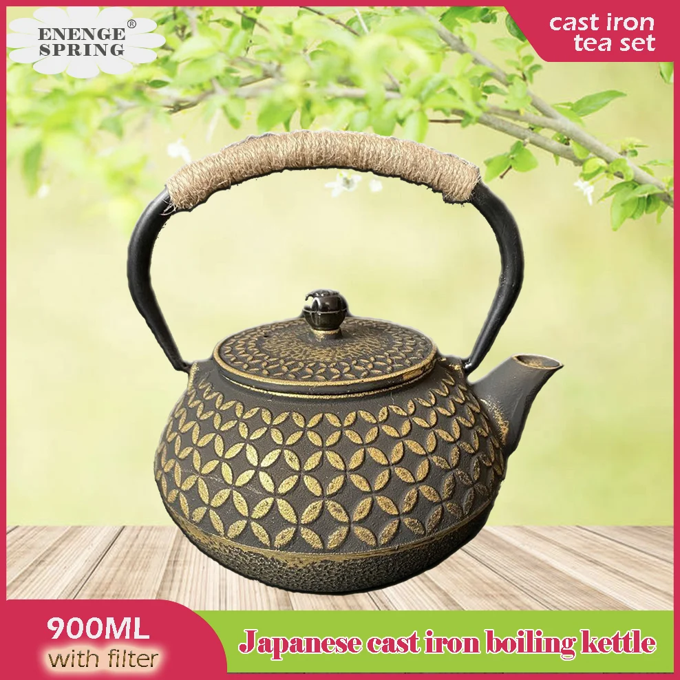 

Japanese-Style Iron Boiling Kettle 900ML Cast Iron Teapot With Tea Strainer For Brewing Tea Household Pig Iron Tea Set