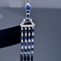 diwenfu womens long fringed necklace with sapphire pendant trendy genuine 925 sterling silver blue sapphire gemstone jewelry