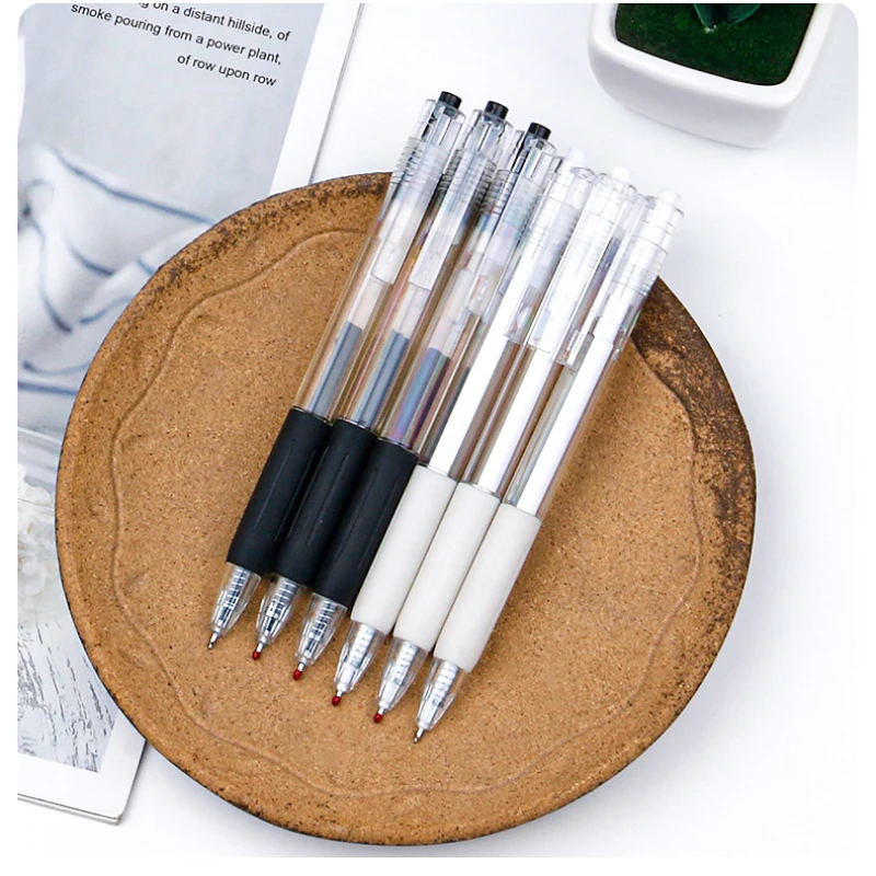 24 Pcs Press Pen with Simple White Bar, Press The Gel Pen, Ink Pen and 0.5mm Student Office Pen Office Accessories