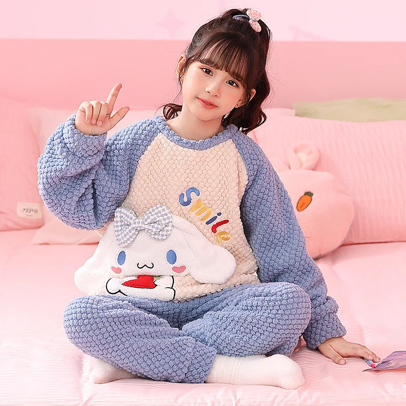 

New Kawaii Sanrio Kuromi Cinnamoroll Pochacco Lotso Plush Pajamas Home Wear Set Winter Cartoon Cute Birthday Gift for Children