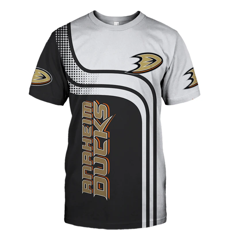 

Summer Casual Tops Anaheim Men's fashion Black white stitching curve khaki dart print Ducks T-shirts
