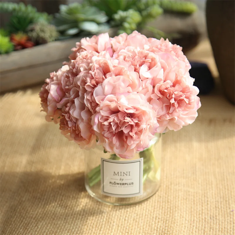 

Rose Pink Artificial Peony Flowers Silk Blooming Flowers for Wall Decoration Fake Hydrangeas Wedding Party Centerpiece Wholesale