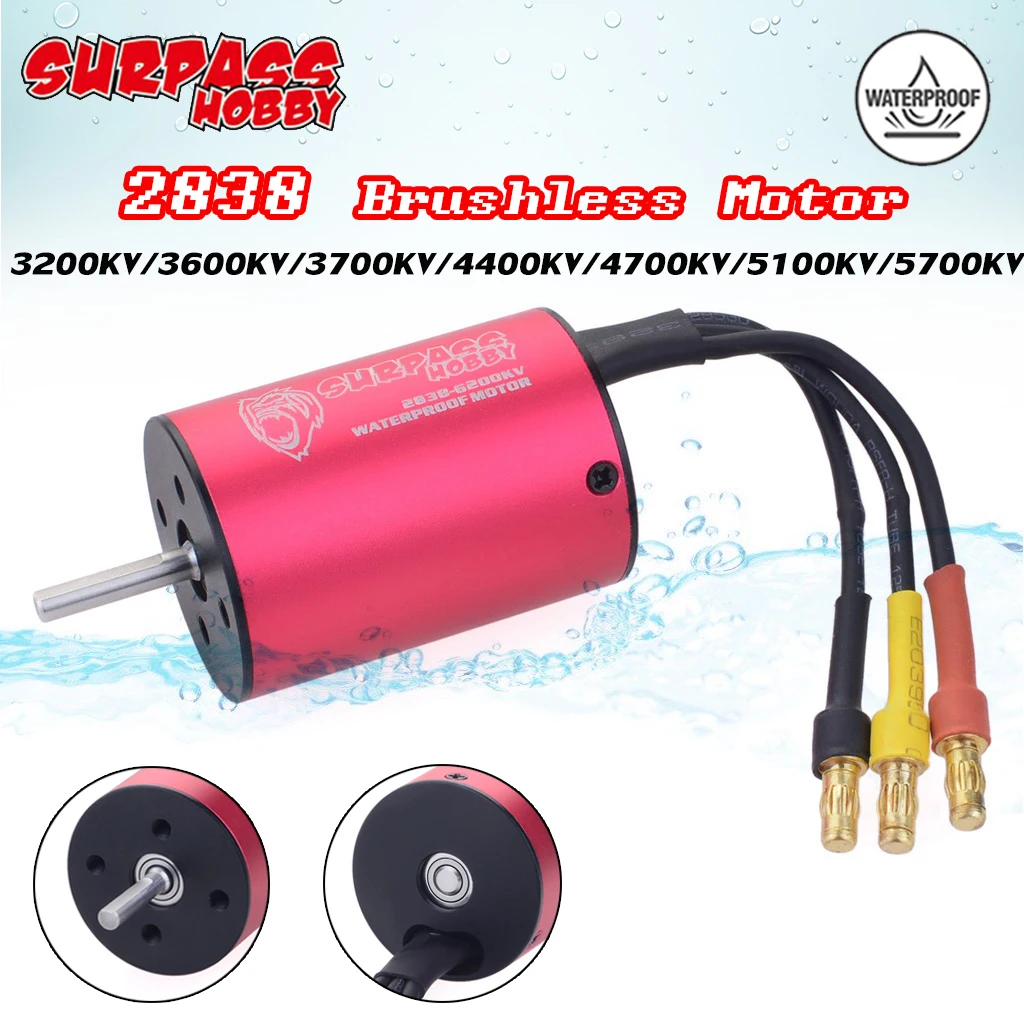 Водонепроницаемый бесщеточный двигатель SURPASS HOBBY 2838, 3200KV/3600KV/3700KV/4400KV/4700KV/5100KV/5700KV, 4 полюса для модели автомобиля 1/14 1/16 RC