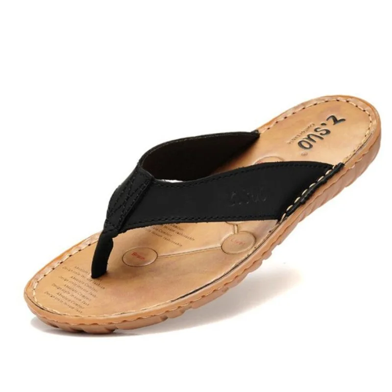 

Шлепанцы мужские из натуральной кожи, повседневные сандалии ручной работы, пляжные тапочки, лето