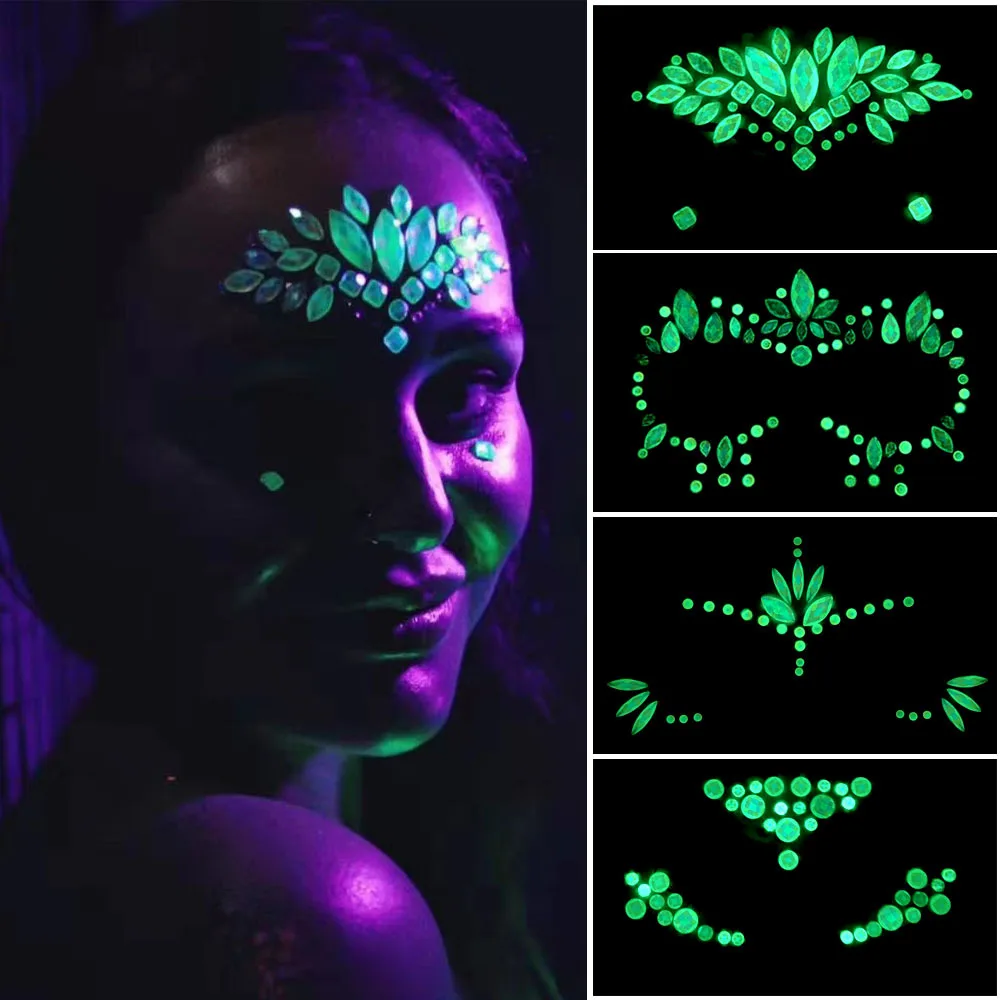 Luminous Women Tattoo Diamond Makeup Eyeliner Eyeshadow Face Sticker Jewel Eyes Makeup Crystal Eyes Sticker Glow At Night