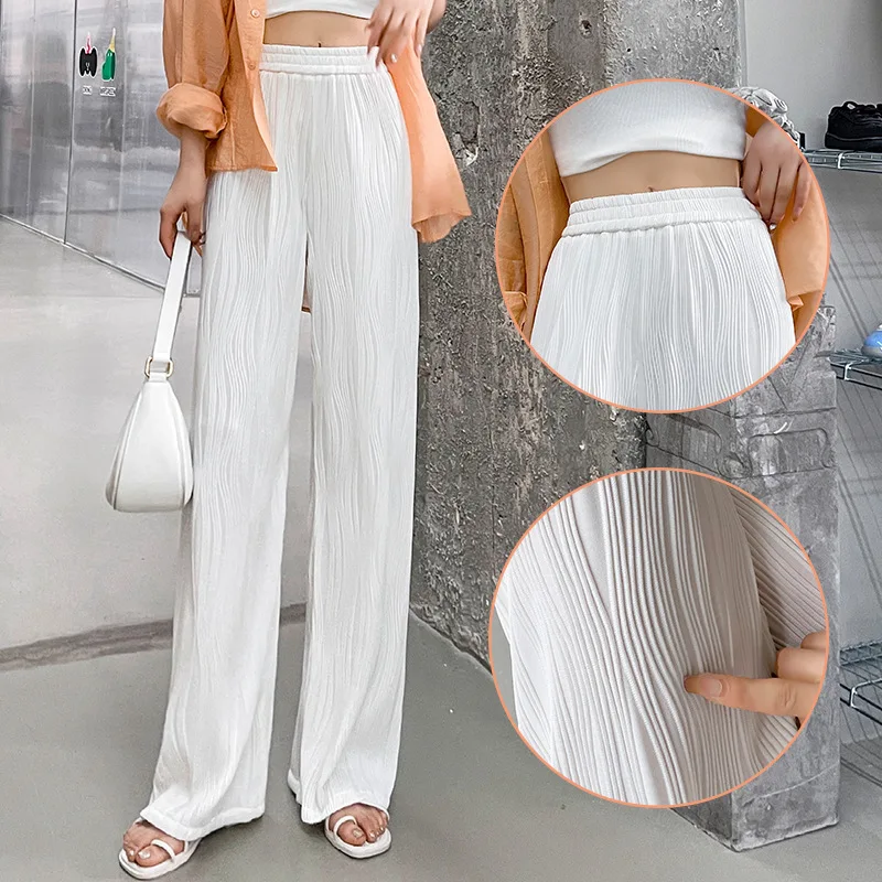 

2022 new chiffon trousers women comfortable wide leg pants elastic waist women's summer fashion thin loose casual pants q220