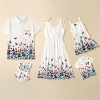 family set butterflies print mother daughter matching dresses short sleeve father son blouses tank mom baby mommy and me clothes