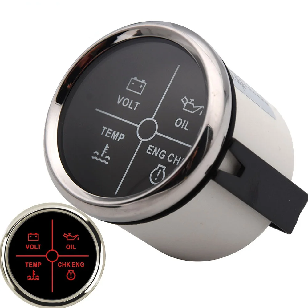

52 Mm Alarm Gauge Meter Water Temperature Volt Oil Pressure Check Engine 4 LED Alarm Indicator Water Temp Gauge Fit Car Boat