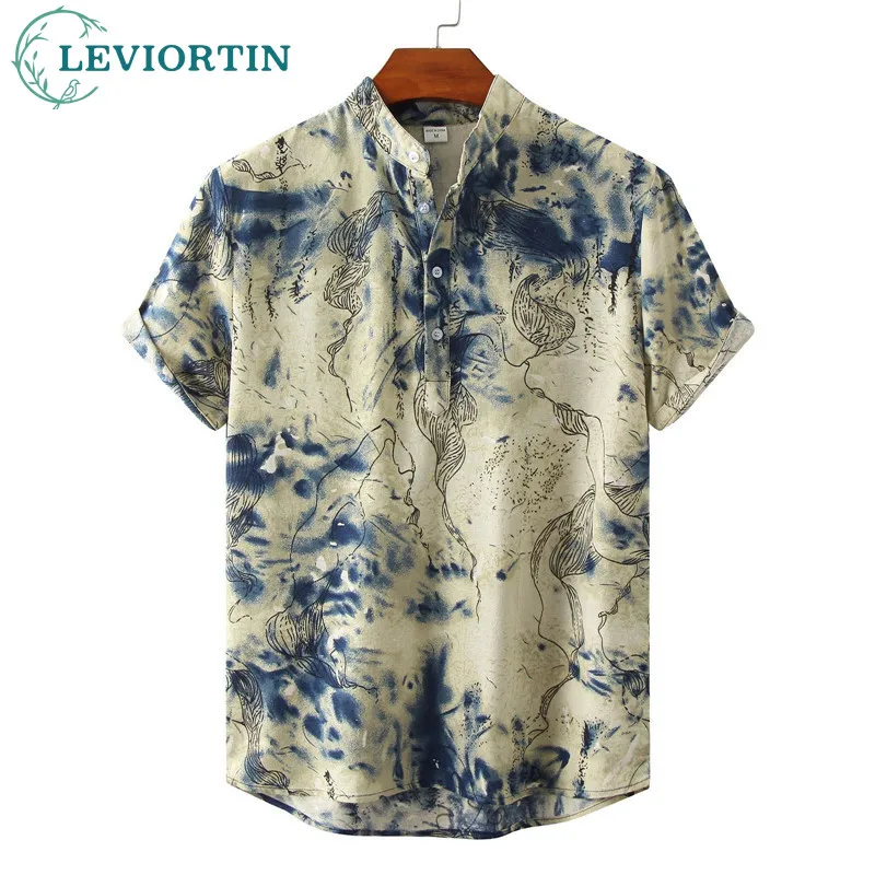 

Casual Mens Shirts Luxury Designer Brand Ombre Color Splash Ink Paint Floral Printed Pullover Short Sleeves Shirt Blouse