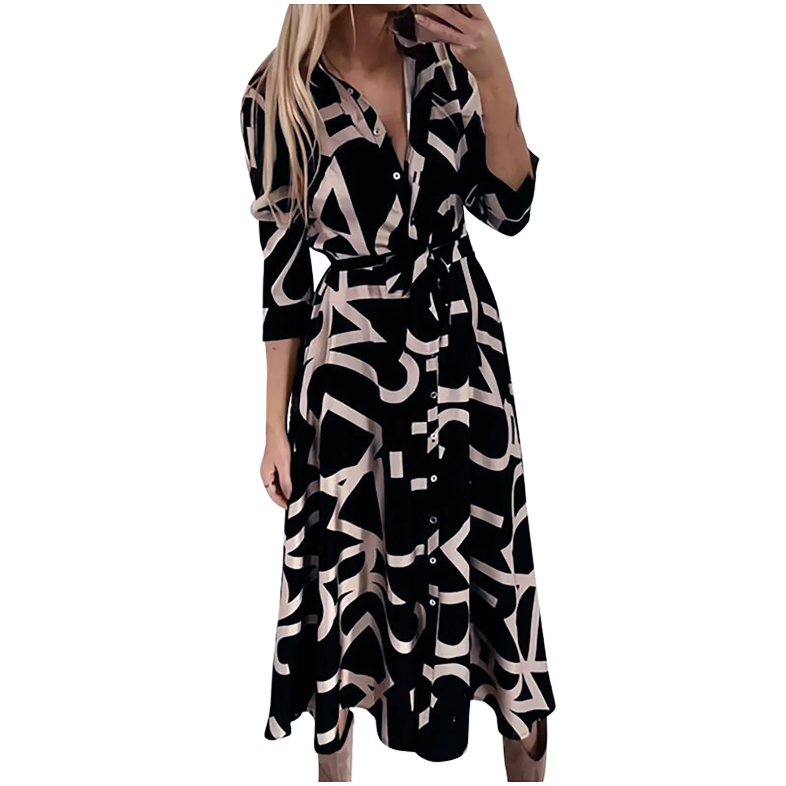 

Fashion Lace Up Long Dress Women Long Sleeve Casual Buttons Shirt Dress Evening Party Dresse Sundress Fashion Female Vestidos