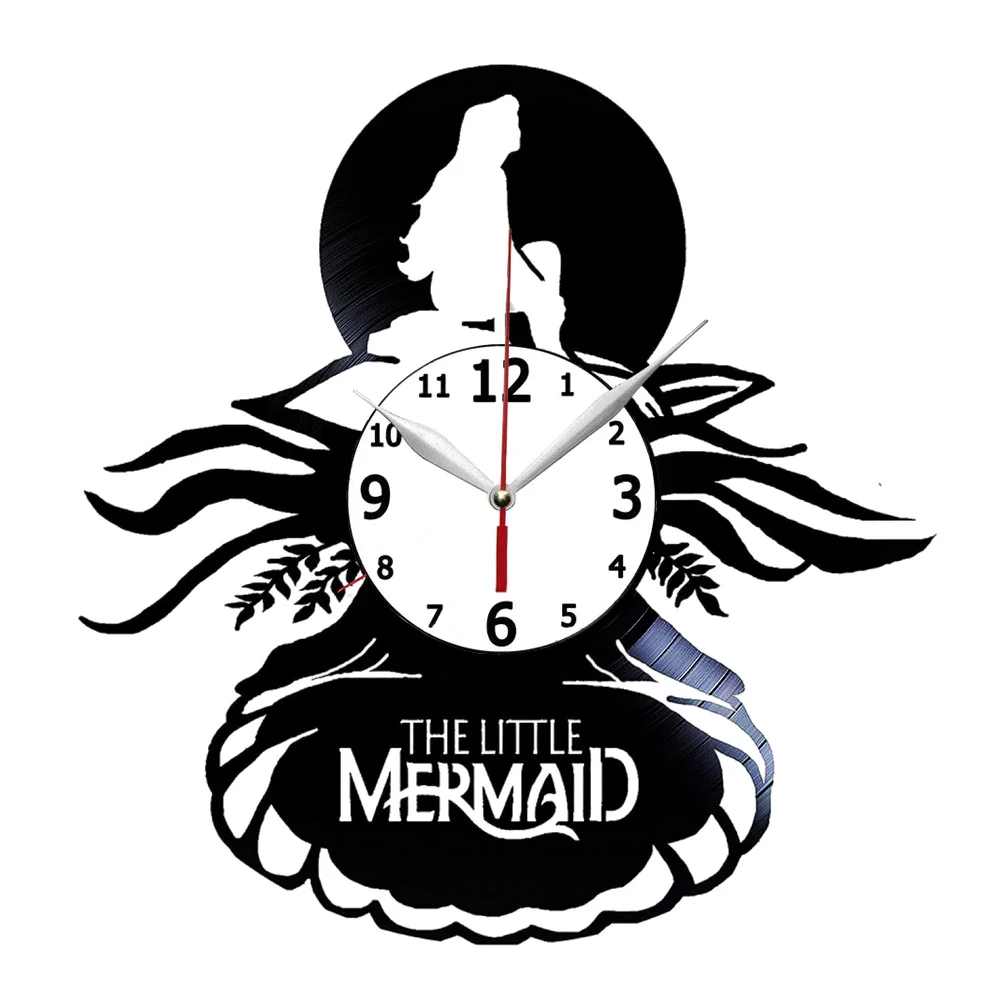 

Mermaid Wall Clock Vintage Wall Clock Decorative Indoor Kitchen Retro Wood Grain Wall Clock Round Clock 12 Inch